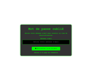 Exemple de formulaire de réinitialisation de mot de passe Matrix responsive en HTML et CSS